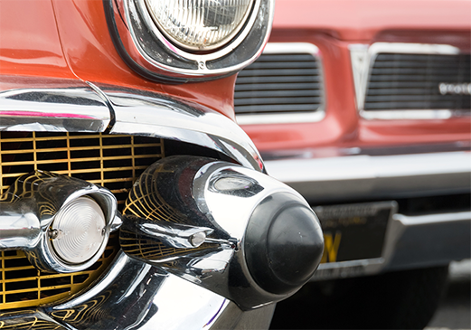 A close-up of classic cars.