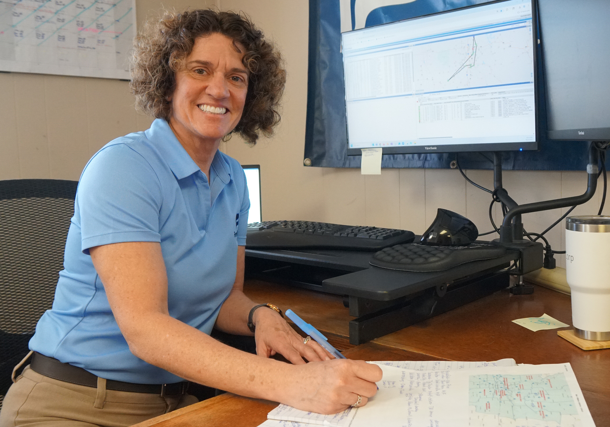 Dispatch screen showing propane delivery routes, weather data, and tank monitoring tools.