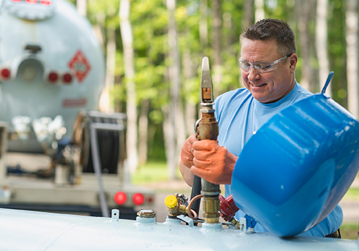Ferrellgas employee fills a propane tank.